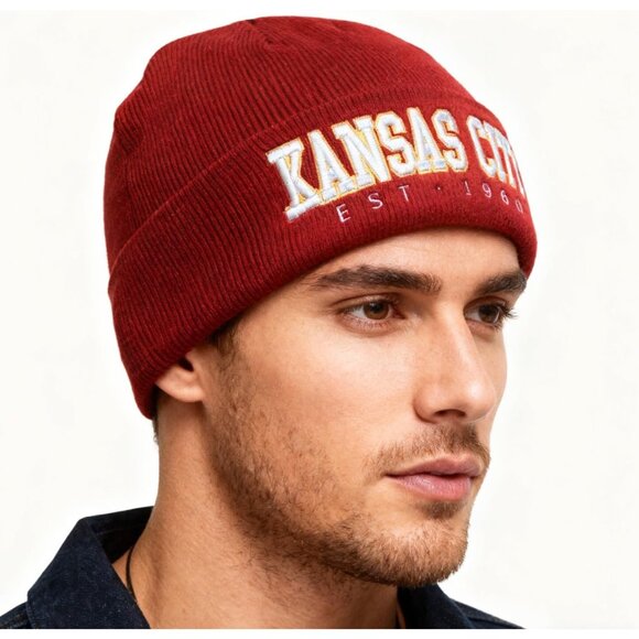 Women's Red & Yellow Soft Knit Winter Hat For Cold Weather Beanie Toque Hat - Picture 7 of 7